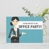 Niedliche Geschäftsfrau mit Schwarzhaar-Office-Par Einladung (Stehend Vorderseite)