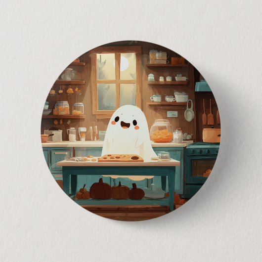 Niedliche Ghost-Backkost - Gemütliche Spooky-Taste Button (Vorderseite)