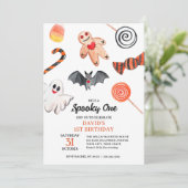 Niedliche Ghost-Bat-Süßigkeiten Halloween Spooky G Einladung (Stehend Vorderseite)