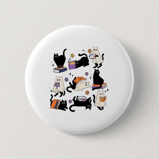 Niedliche Ghost Cat Reading Books Lover Bookish Ha Button (Vorderseite)