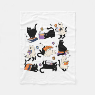 Niedliche Ghost Cat Reading Books Lover Bookish Ha Fleecedecke
