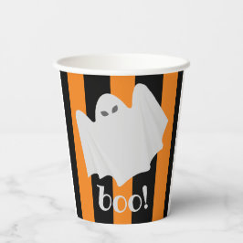 Niedliche Ghost Halloween Orange und Schwarze Stre Pappbecher