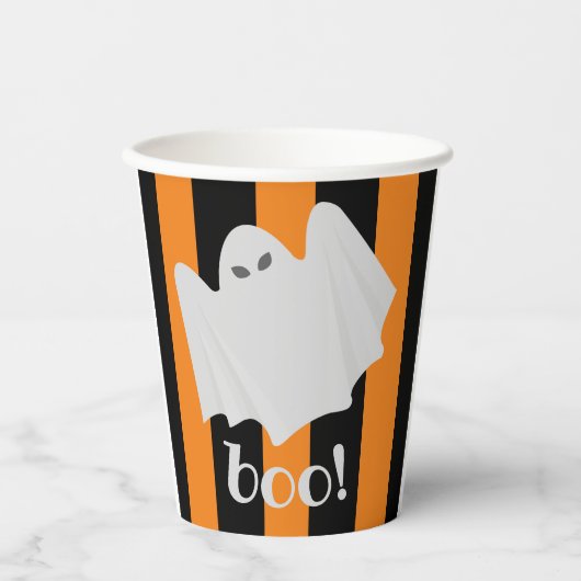 Niedliche Ghost Halloween Orange und Schwarze Stre Pappbecher (Vorderseite)
