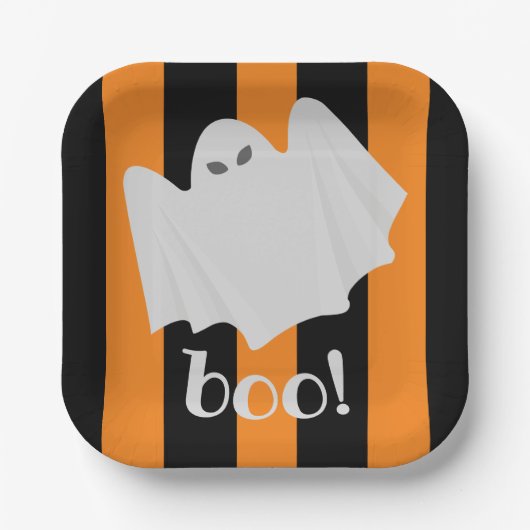 Niedliche Ghost Halloween Orange und Schwarze Stre Pappteller (Vorderseite)