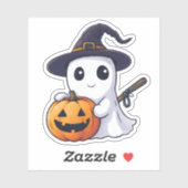 Niedliche Ghost-Hexe mit Jack-o-Lantern Aufkleber (Blatt)