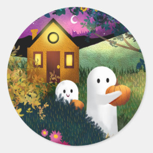 niedliche Ghost-Karte für den Herbst "schön" Runder Aufkleber