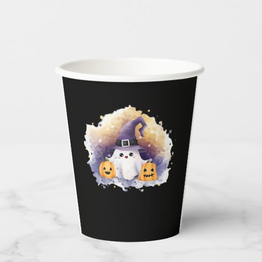 Niedliche Ghost-Katze mit Pumpkins � Kawaii Hallow Pappbecher (Vorderseite)
