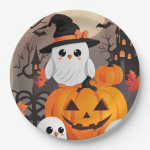 Niedliche Ghost Owls & Pumpkins Spooky Halloween