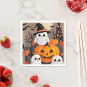 Niedliche Ghost Owls & Pumpkins Spooky Halloween Serviette (Beispiel)