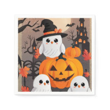 Niedliche Ghost Owls & Pumpkins Spooky Halloween