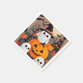 Niedliche Ghost Owls & Pumpkins Spooky Halloween Serviette (Ecke)