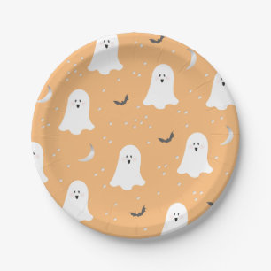Niedliche Ghosts Halloween Pastel Orange Paper Pla Pappteller