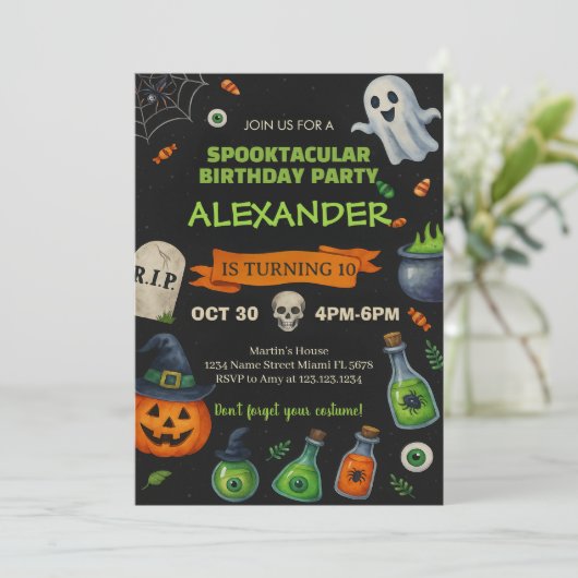 Niedliche Ghosts & Pumpkins Einladung (Stehend Vorderseite)