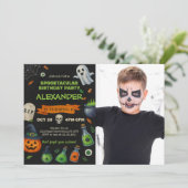 Niedliche Ghosts & Pumpkins mit Foto Einladung (Stehend Vorderseite)