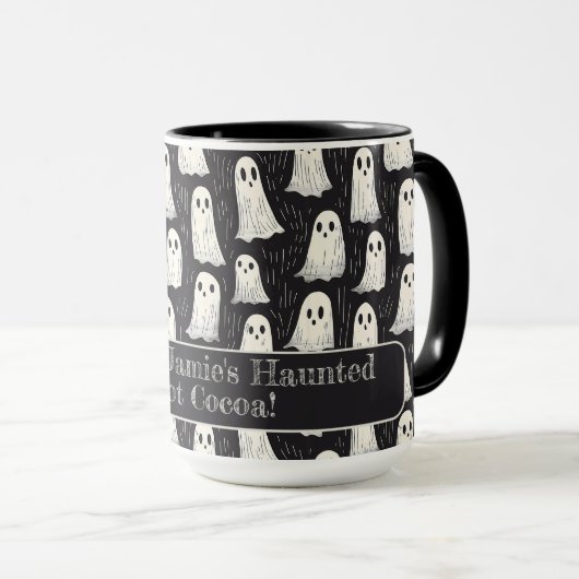 Niedliche Ghosts Schwarz & Weiß Halloween Custom Tasse (VorderseiteRechts)