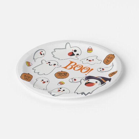 Niedliche Ghosts und Pumpkin-Halloween-Party-Telle Pappteller (Schrägansicht)