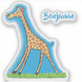 Niedliche Gigraffe mit Schmetterling-Cartoon Aufkleber (Vorderseite)