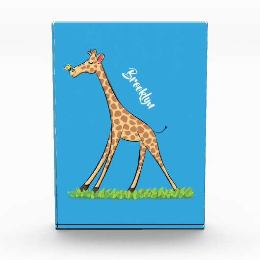 Niedliche Gigraffe mit Schmetterling-Cartoon Fotoblock (Vorderseite)