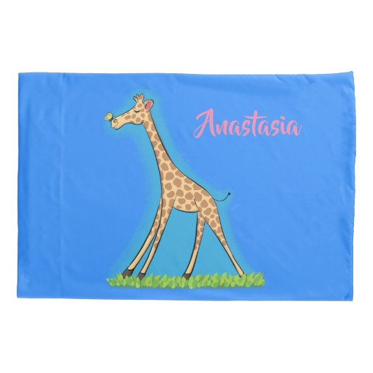 Niedliche Gigraffe mit Schmetterling-Cartoon Kissenbezug (Rückseite)