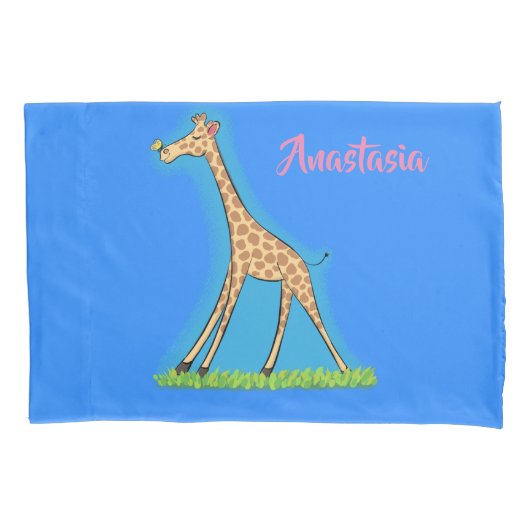 Niedliche Gigraffe mit Schmetterling-Cartoon Kissenbezug (Vorderseite)