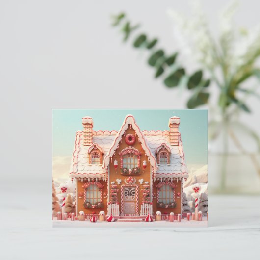 Niedliche Gingerbrett Weihnachtskarte des Hauses Postkarte (Stehend Vorderseite)