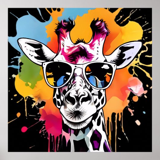 Niedliche Giraffa mit Sonnenbrille bespritzt Poster (Vorne)