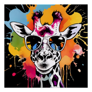 Niedliche Giraffa mit Sonnenbrille bespritzt Poster