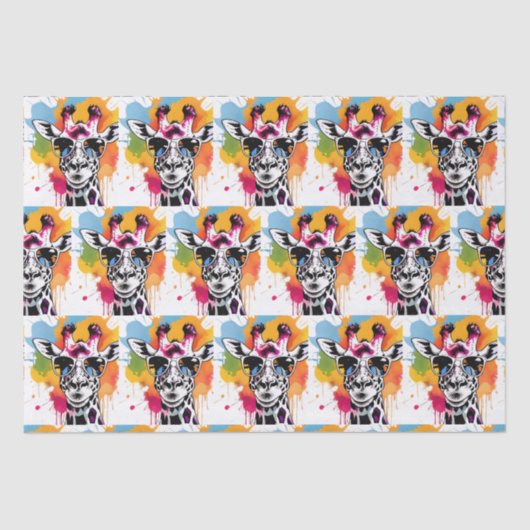 Niedliche Giraffa mit Sonnenbrille bespritzt Seidenpapier (Vorderseite)