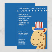 Niedliche Giraffe 4. Amerikanische Unabhängigkeits Einladung (Vorne/Hinten)