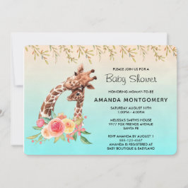 Niedliche Giraffe Aquarell Mama & Baby Babydusche Einladung