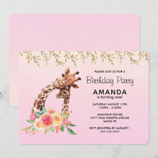 Niedliche Giraffe Aquarell Mama & Baby Geburtstag Einladung
