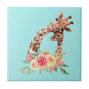 Niedliche Giraffe Aquarell Mama & Baby Keramik Til Fliese