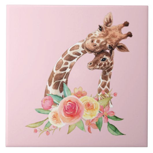Niedliche Giraffe Aquarell Mama & Baby Keramik Til Fliese (Vorderseite)