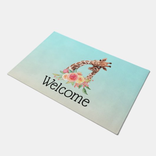 Niedliche Giraffe Aquarell Mama & Baby Willkommen Fußmatte (Schrägansicht)