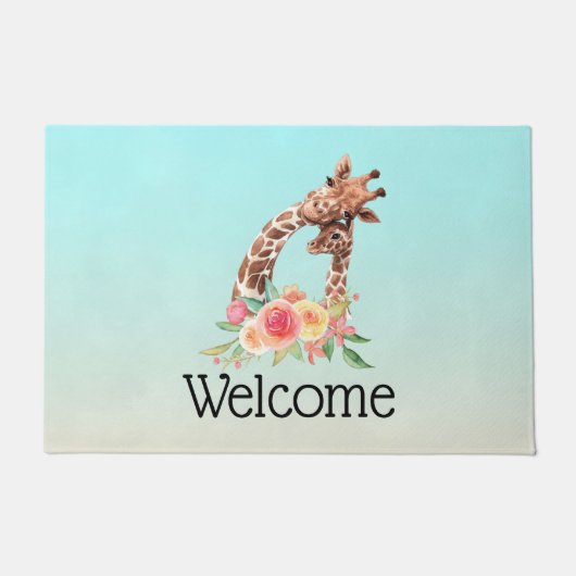 Niedliche Giraffe Aquarell Mama & Baby Willkommen Fußmatte (Vorderseite)