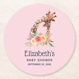 Niedliche Giraffe Aquarell Mama & Neue Babydusche Runder Pappuntersetzer