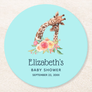 Niedliche Giraffe Aquarell Mama & Neue Babydusche Runder Pappuntersetzer