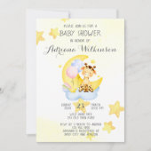 Niedliche Giraffe auf der Wolke ist eine Babydusch Einladung (Vorderseite)