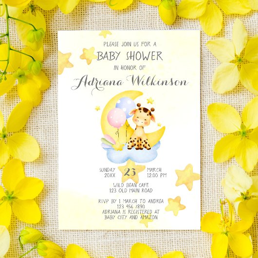 Niedliche Giraffe auf der Wolke ist eine Babydusch Einladung