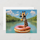 Niedliche Giraffe auf einem Spendenschwimmgerät Postkarte (Vorne/Hinten)