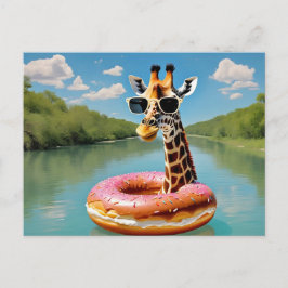 Niedliche Giraffe auf einem Spendenschwimmgerät Postkarte