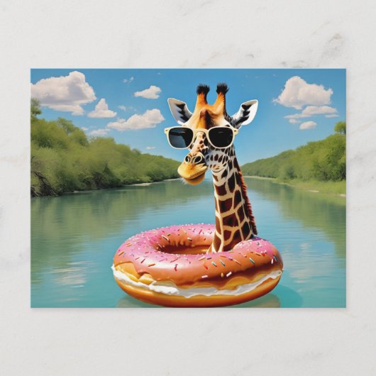 Niedliche Giraffe auf einem Spendenschwimmgerät Postkarte (Vorderseite)