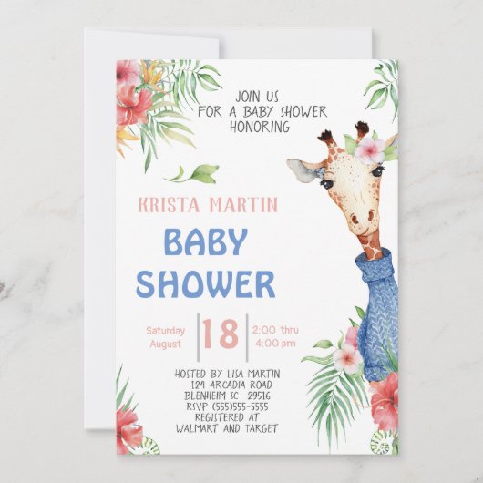 Niedliche Giraffe Baby-Dusche Einladung (Vorderseite)