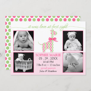 Niedliche Giraffe Baby Girl Foto Geburtsankündigun Ankündigung