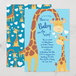 Niedliche Giraffe Baby Shower Blue Boy Einladung