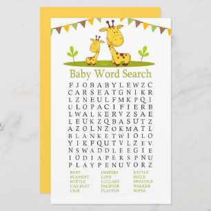 Niedliche Giraffe Baby Shower Word Search Game