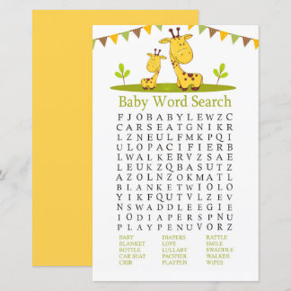 Niedliche Giraffe Baby Shower Word Search Game