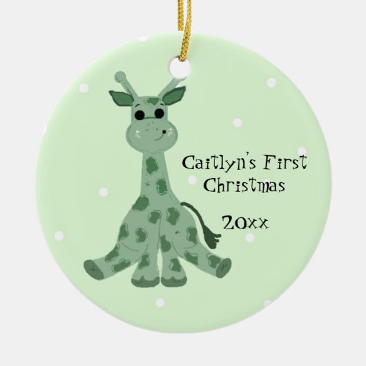 Niedliche Giraffe Baby's First Christmas Keramik Ornament (Vorne)