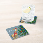 Niedliche Giraffe Beanie und Scarf mit Christbaum Rechteckiger Pappuntersetzer (Vor Ort)