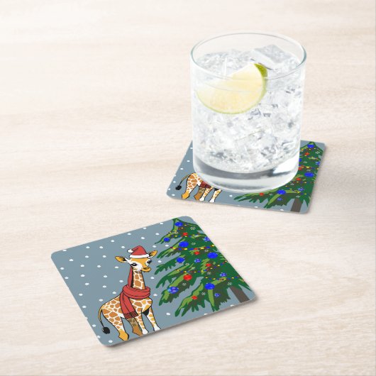 Niedliche Giraffe Beanie und Scarf mit Christbaum Rechteckiger Pappuntersetzer (Vor Ort)